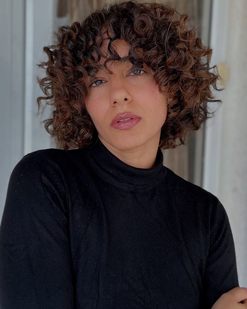 Chestnut Curly Bob With Highlights — Classy Curly Hair Natural