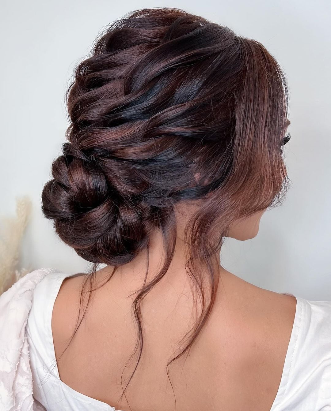 Dark Brown Curly Updo With Braids And Loose Tendrils — Classy Curly Updo