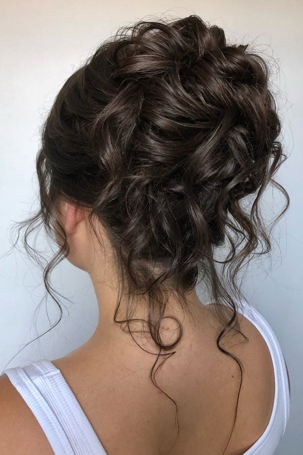Mid-Back Dark Brown Curly Updo With Voluminous Texture — Classy Curly Updo