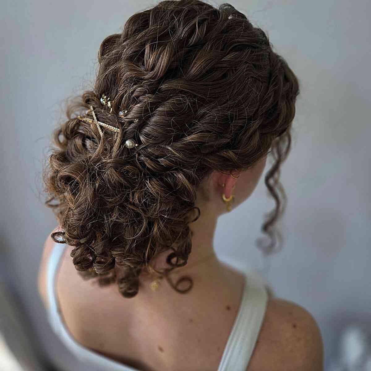 Dark Brown Twisted Updo With Pearl Embellishments — Classy Curly Updo