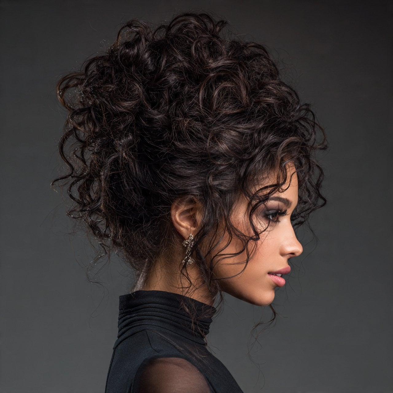 High Volume Dark Brown Curly Updo, Creating A Striking Silhouette — Classy Curly Updo