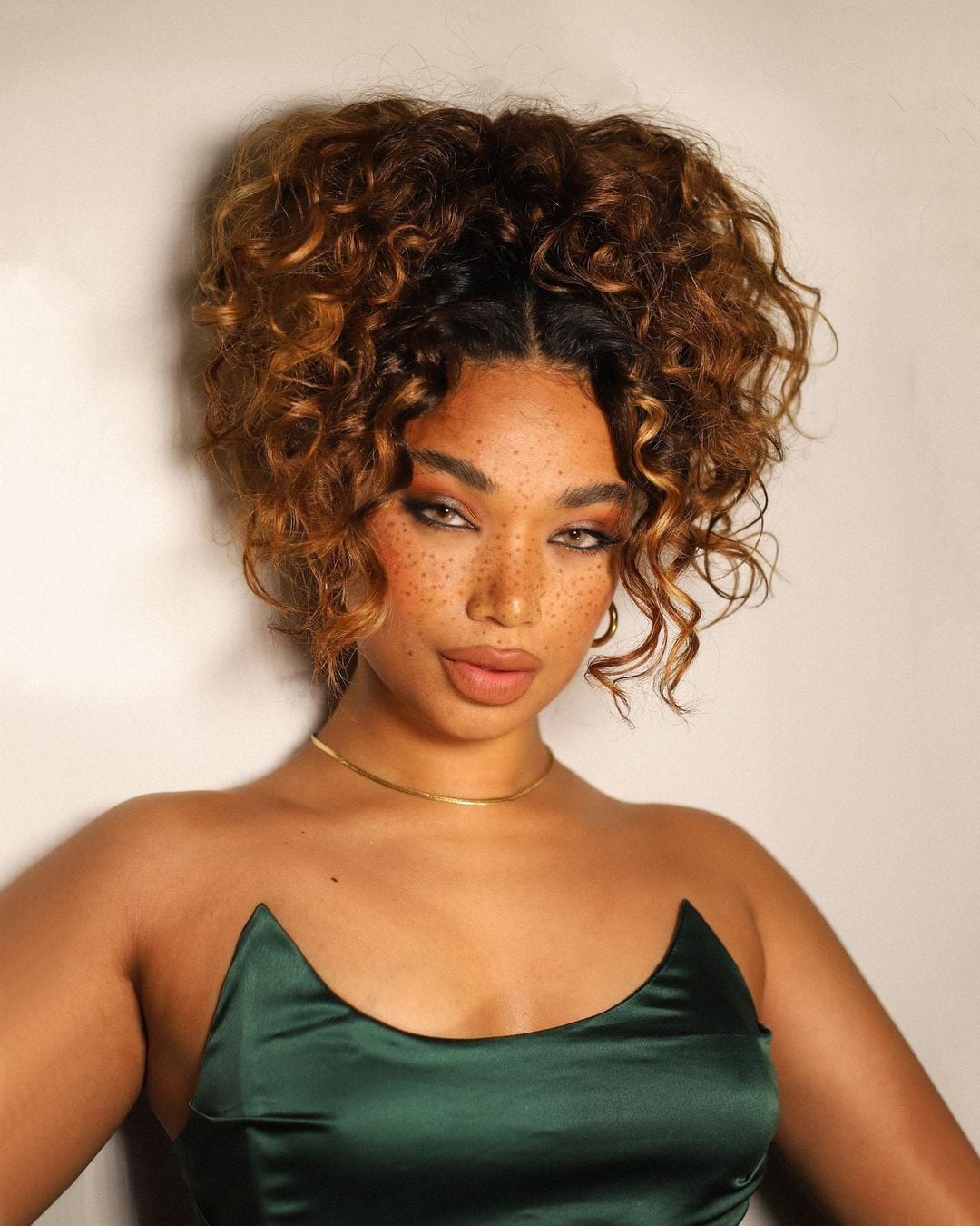 Dark Brown Curly Updo With Caramel Highlights And Clip — Classy Curly Updo