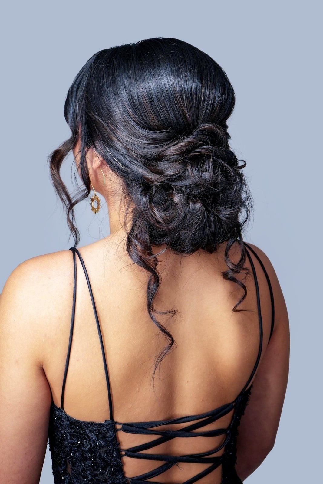 Dark Brown Wavy Updo With Twisted Sections — Classy Curly Updo
