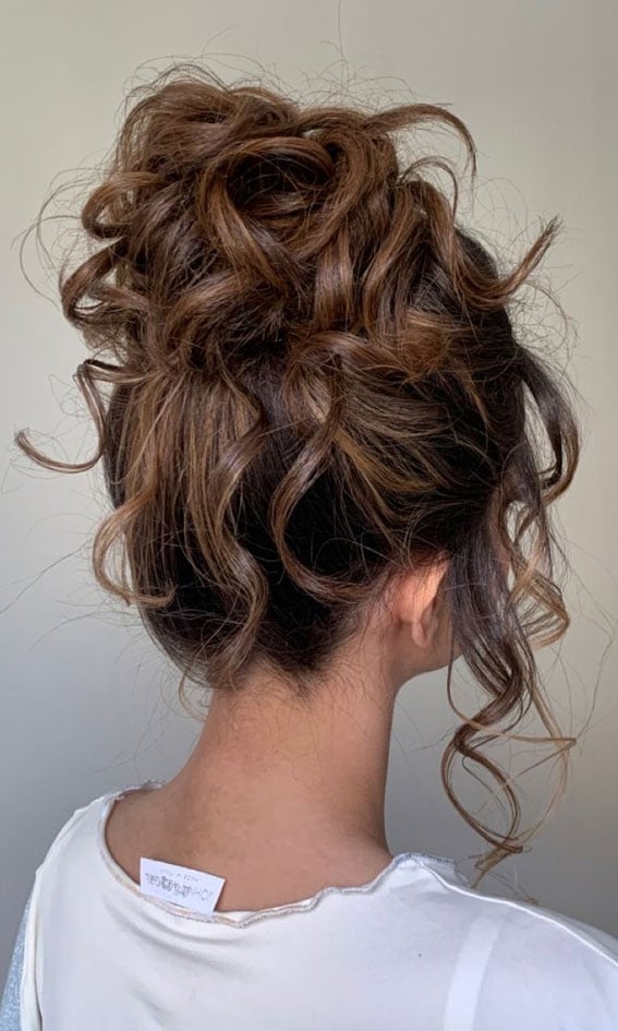 Collarbone Dark Brown Messy Curly Bun — Classy Curly Updo