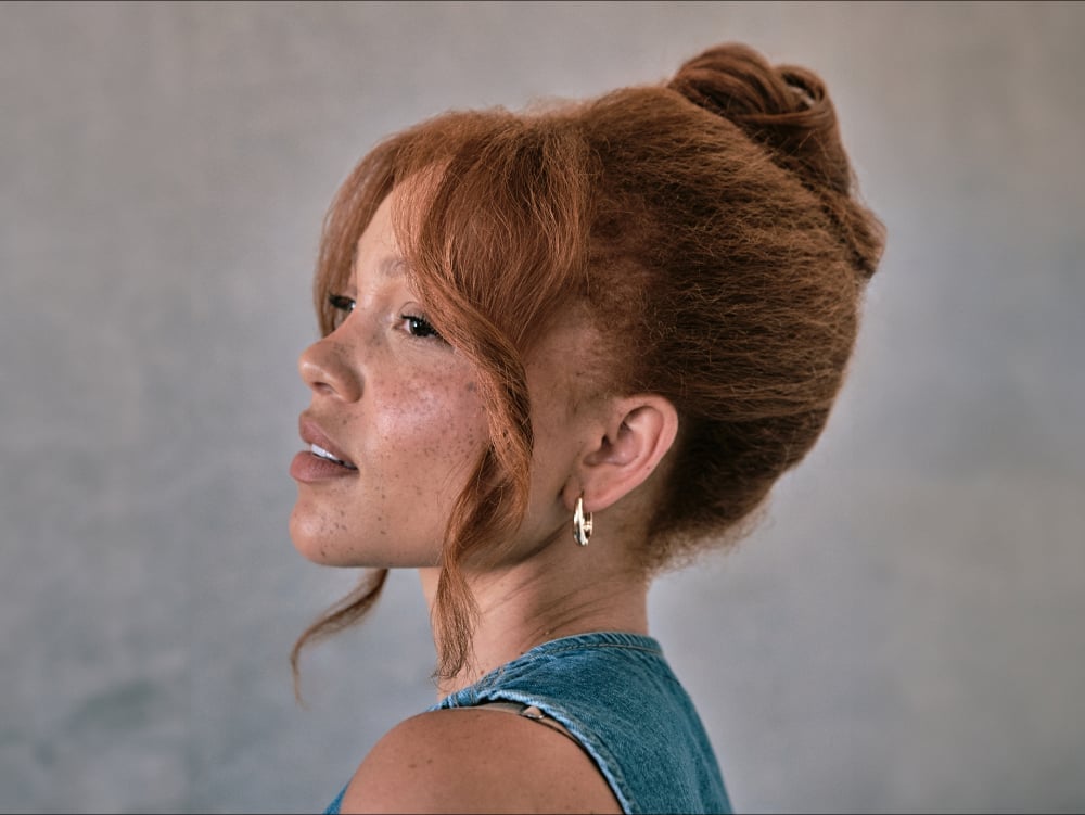 Mid-Back Copper Red Textured Updo With Waves — Classy Curly Updo