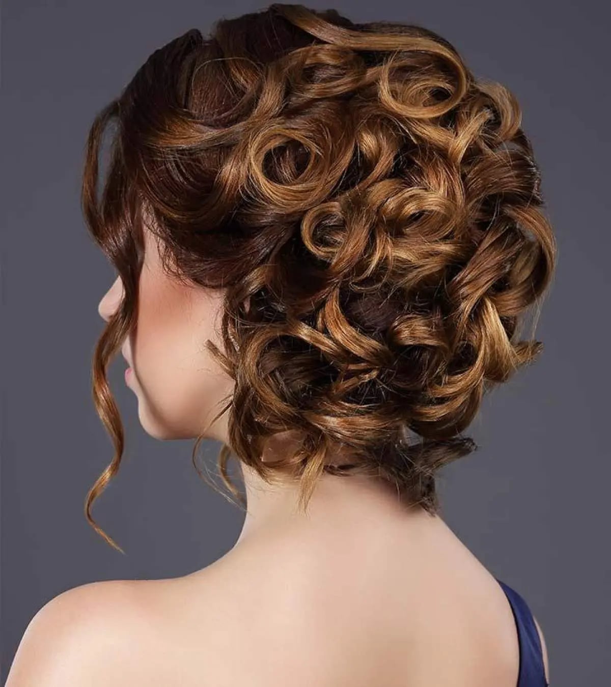 Collarbone Dark Brown Curly Updo With Auburn Tones — Classy Curly Updo
