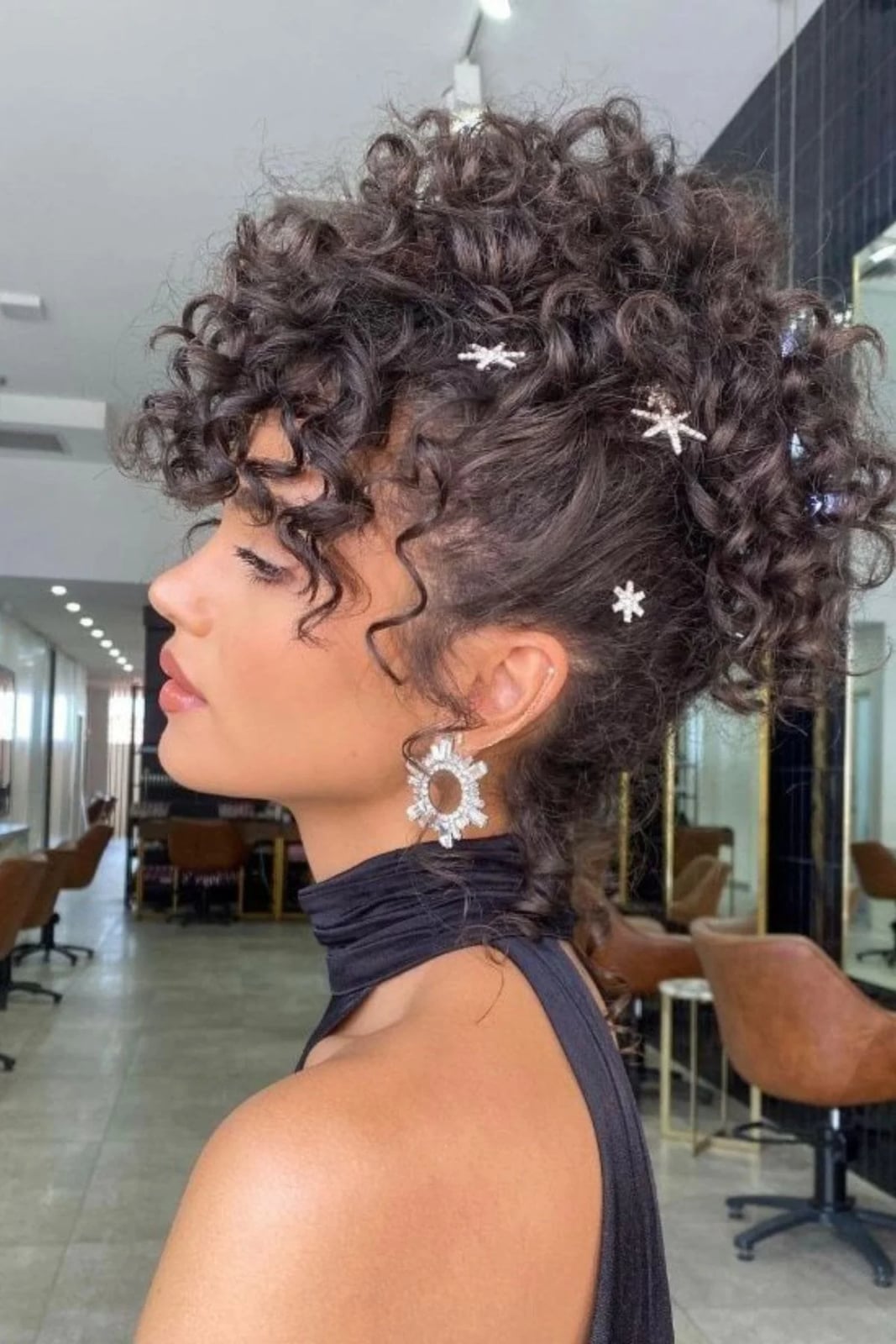 Mid-Back Dark Brown Curly Updo With Accessories — Classy Curly Updo