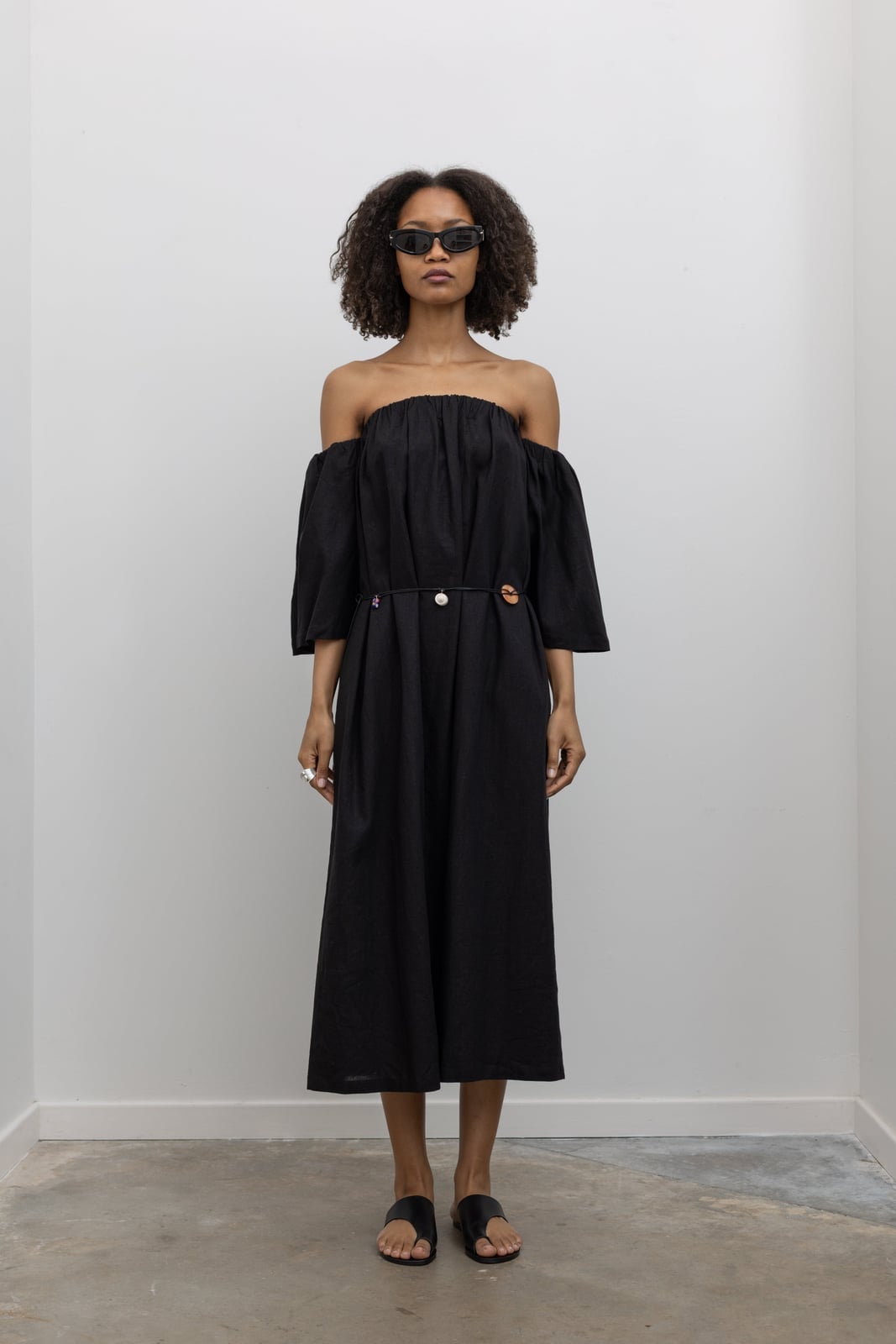 Black Off-the-Shoulder Linen Dress — Classy Dark Outfits