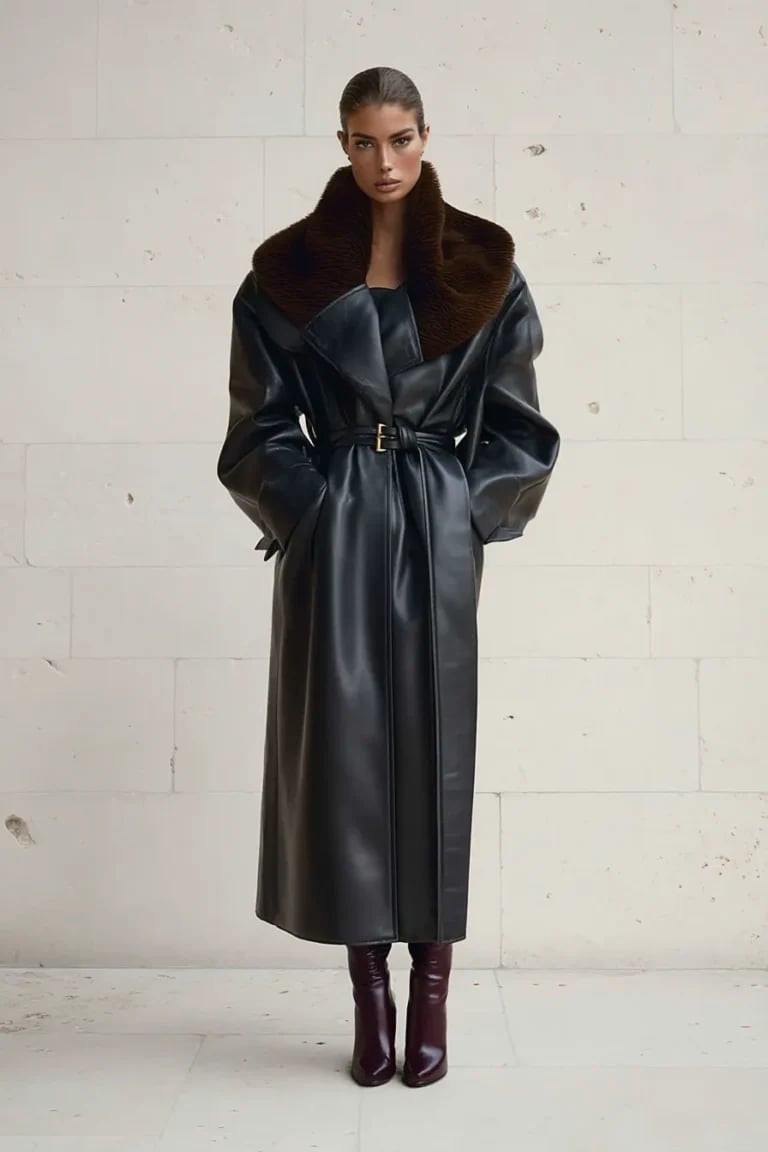 Leather Coat with Faux Fur Collar — Classy Dark Outfits