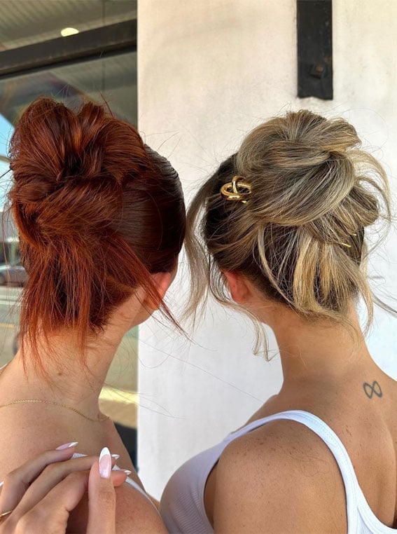 Wavy Mid-Back Length Messy Buns Wavy Mid-Back Length Messy Buns — Classy Dirty Hair Hairstyles