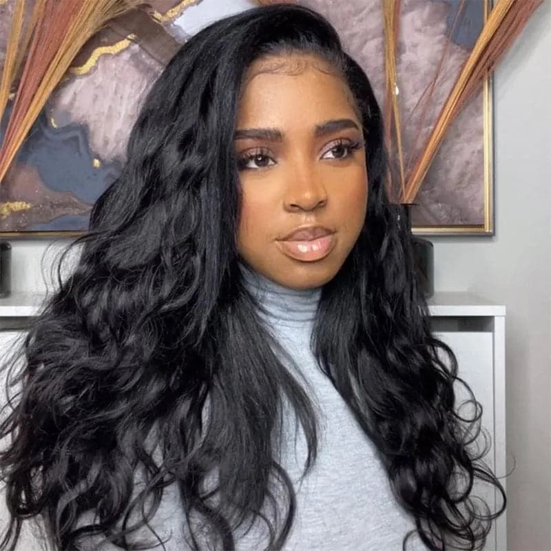 Mid-Back Black Wavy Hair with Side Swept Bangs — Classy Extensions Hair