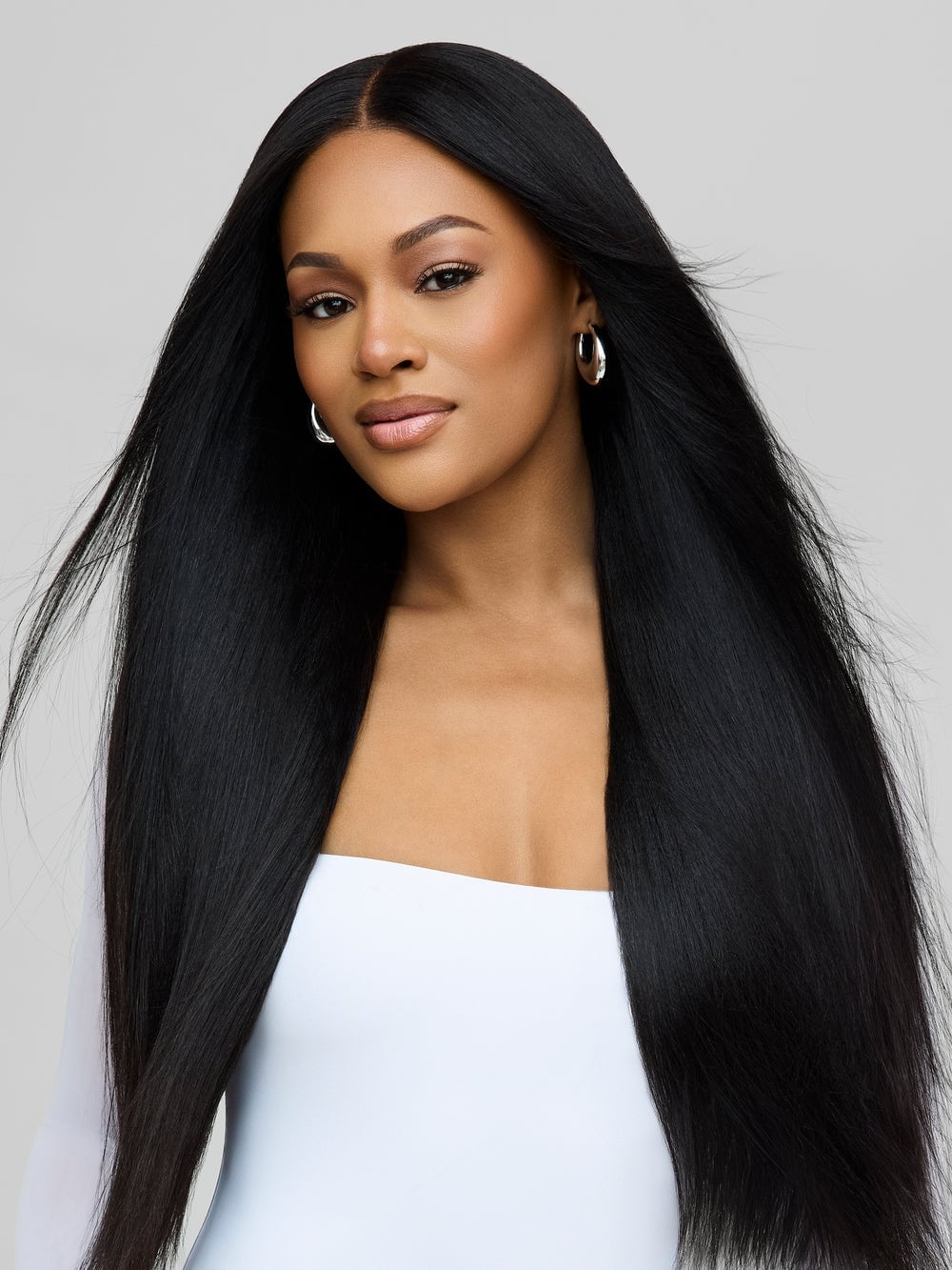 Mid-Back Jet Black Straight Sleek Hair with Showcasing a Thick — Classy Extensions Hair
