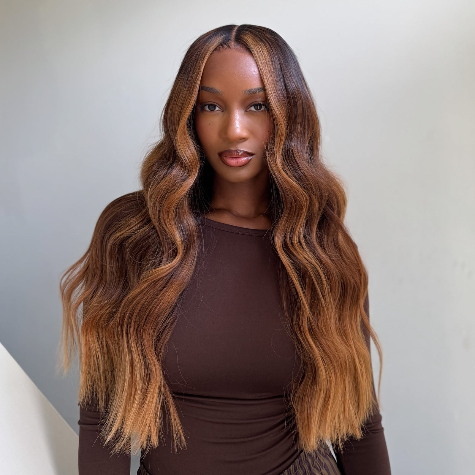 Long Dark Brown with Blonde Balayage and Waves — Classy Extensions Hair
