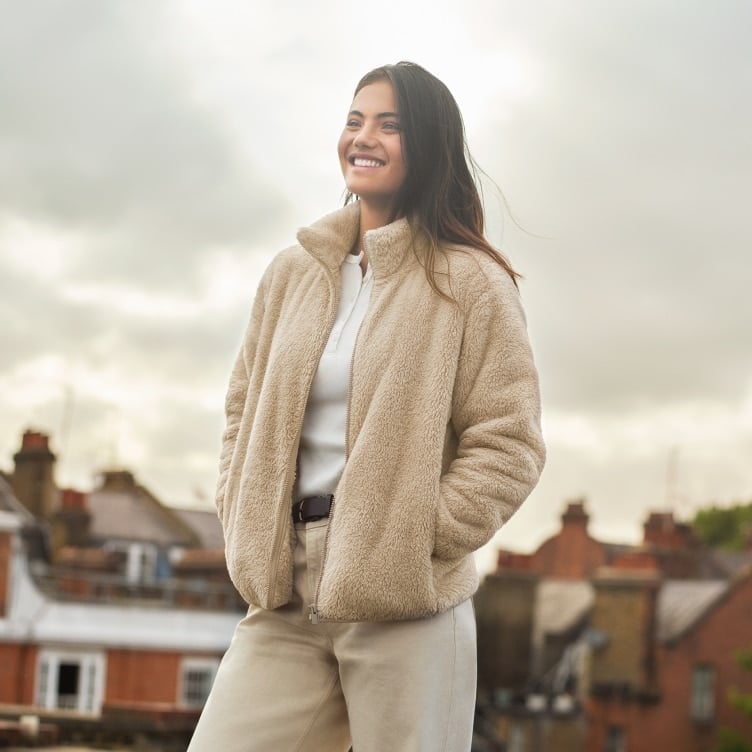 Beige Textured Fleece Jacket with Trousers — Classy Fleece Outfits