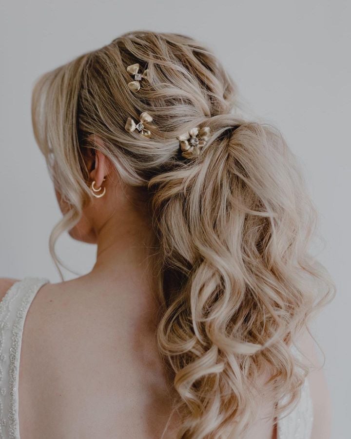 Blonde Braided Crown Low Ponytail With Curls — Classy Formal Hair