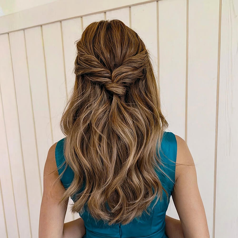 Mid-Back Half Up Half Down With Twisted Knot — Classy Formal Hair