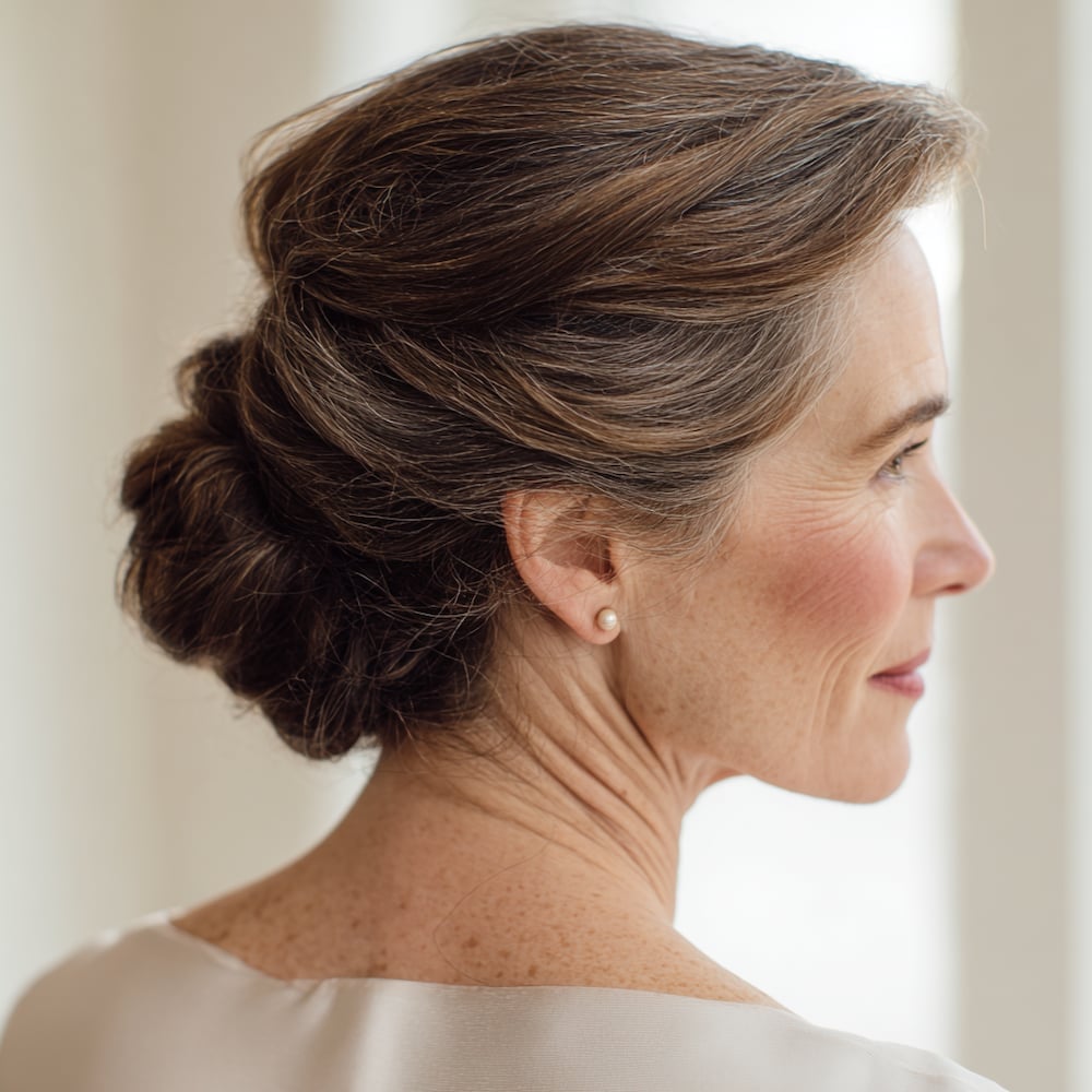 Soft Wavy Gray Loose Bun — Classy Formal Updos