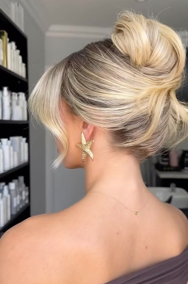 Classic Blonde French Roll With Wispy Bangs — Classy Formal Updos