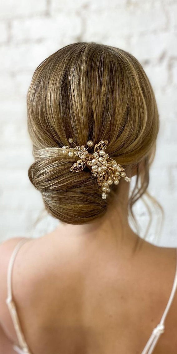 Sleek Twisted Brown Low Bun With Accessory — Classy Formal Updos