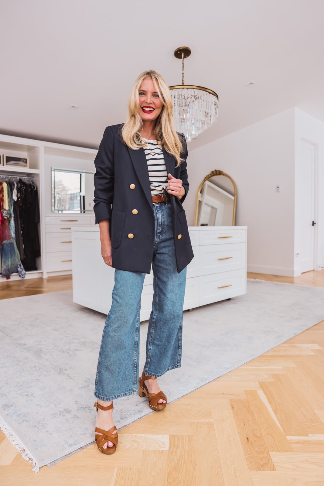Navy Blazer with Striped T-shirt — Classy French Style