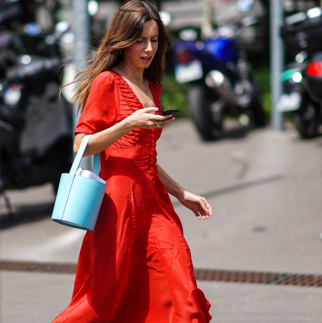 Vibrant Red Flowy Midi Dress — Classy French Style