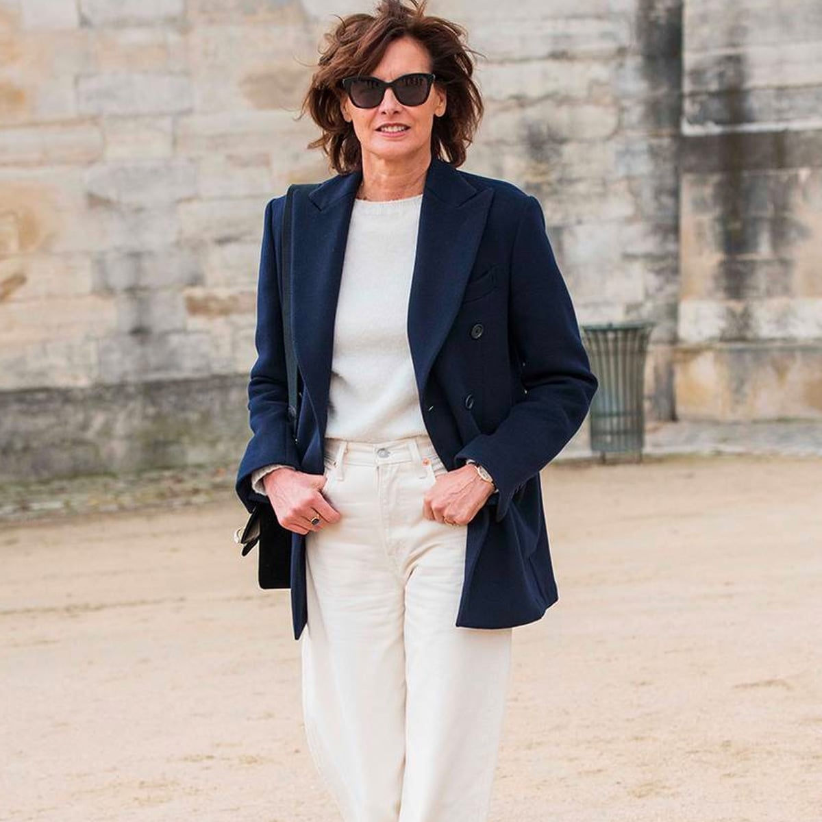Navy Blazer and Beige Trousers — Classy French Style