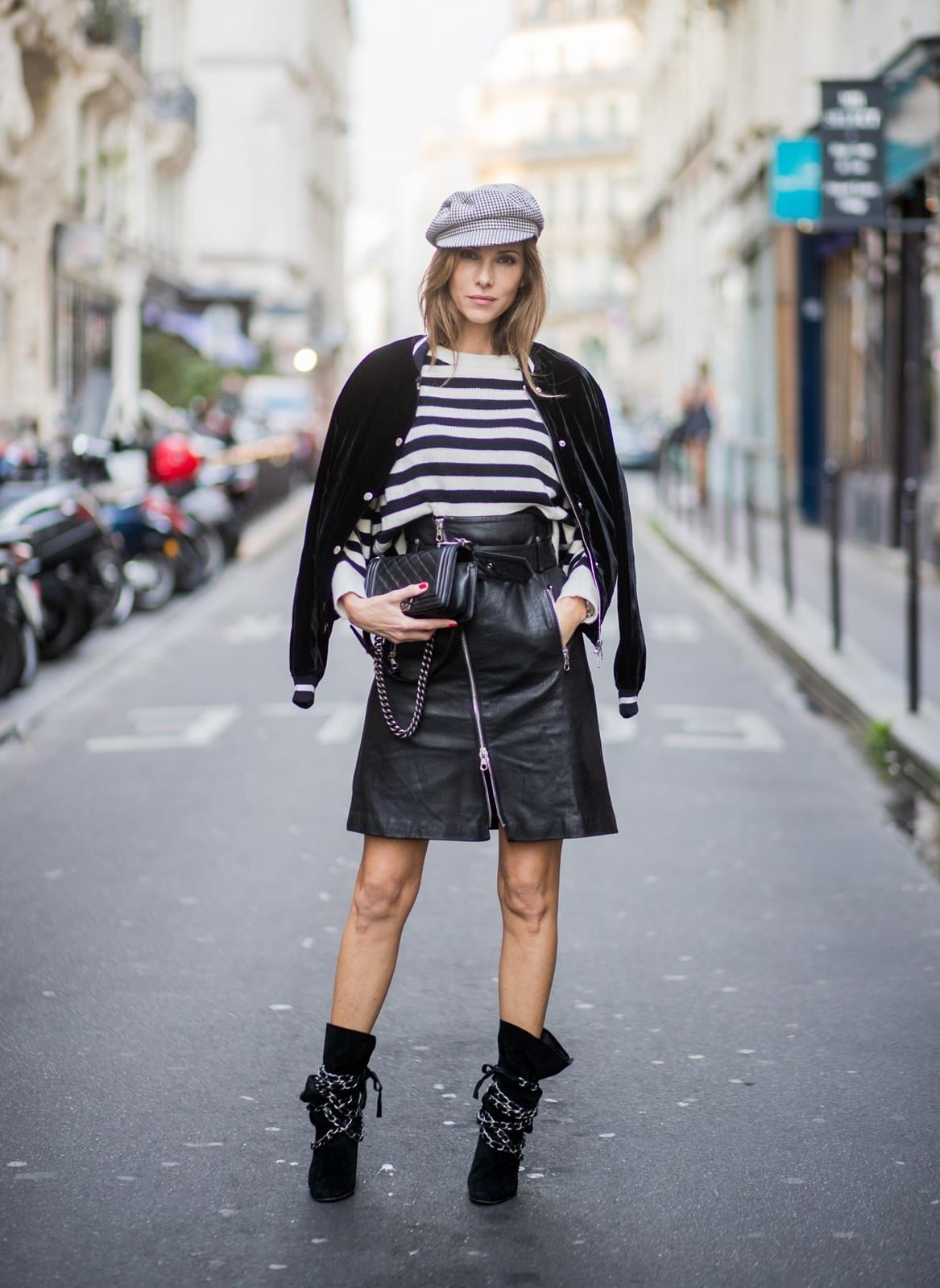 Velvet Bomber and Mini Skirt — Classy French Style