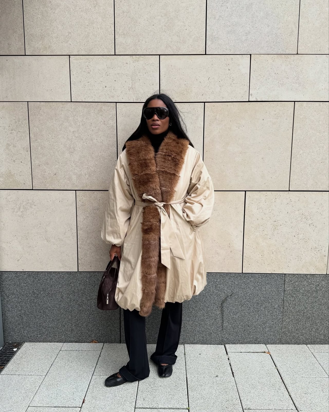 Trench Coat with Faux Fur Collar Trench Coat with Faux Fur Collar — Classy Fur Outfits
