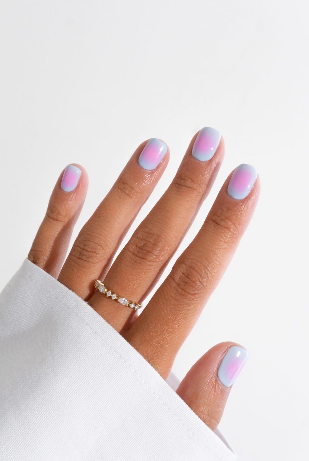Soft Pastel Pink to Blue Gradient Short Oval Nails — Classy Gender Reveal Nails
