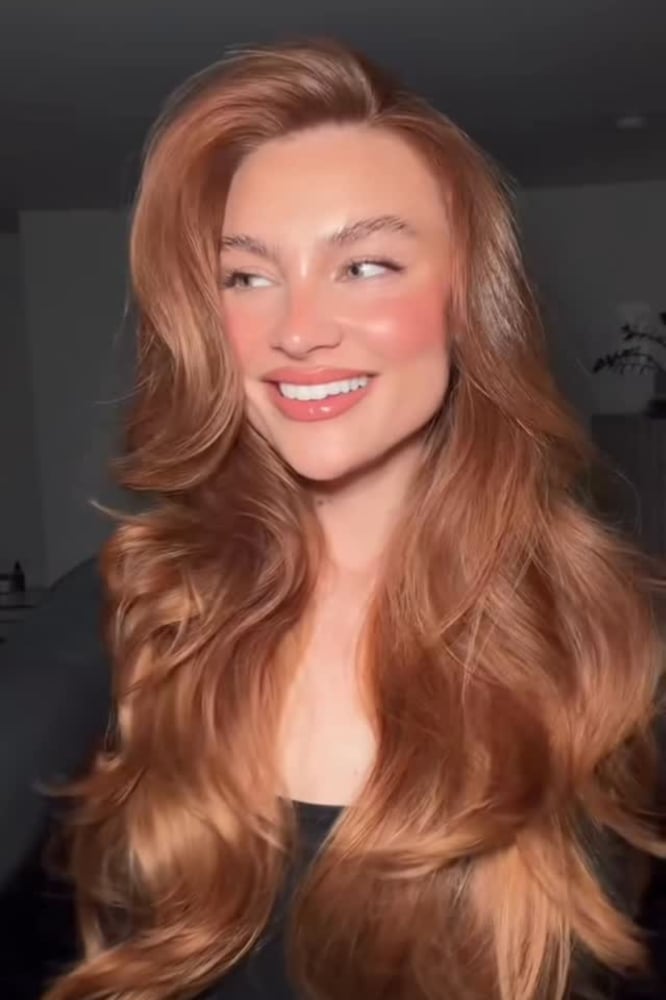 Warm Ginger Balayage Mid-Back Air-Dried Waves — Classy Ginger Hair Color