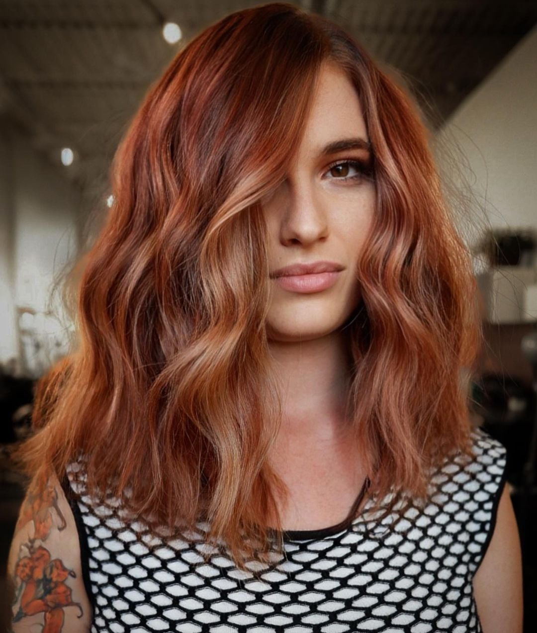 Ginger With Blonde Balayage Mid-Back Layers, Wavy — Classy Ginger Hair Color