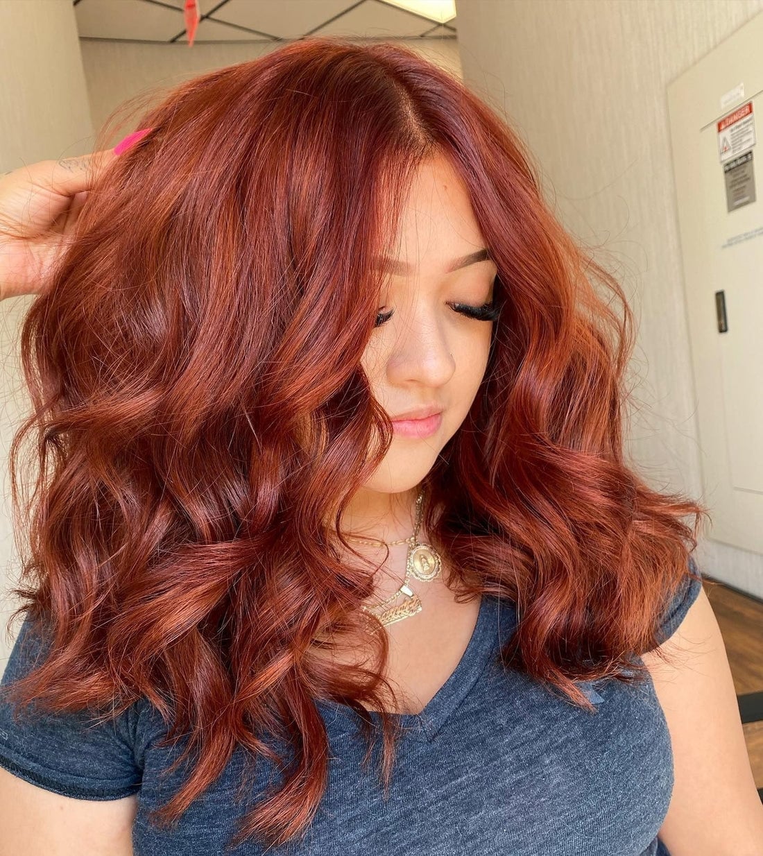 Vibrant Red Orange Shoulder Length Waves — Classy Ginger Hair Color
