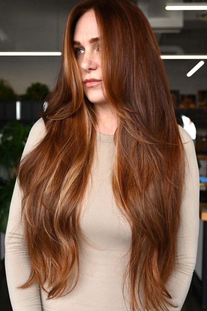 Rich Auburn Mid-Back Defined Waves — Classy Ginger Hair Color