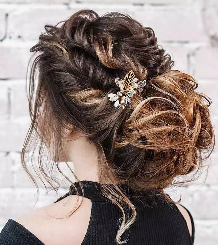 Ornate Dark Brown Updo With Caramel Highlights — Classy Going Out Hairstyles