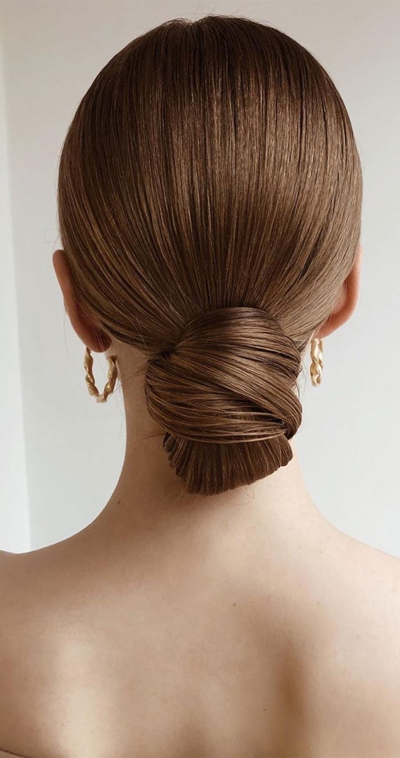Sleek Medium Brown Low Bun — Classy Going Out Hairstyles