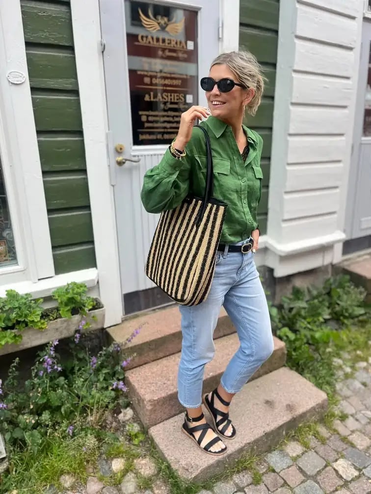 Olive green cargo pants with white t-shirt, Office-Safe Version — Classy Green Top Outfits