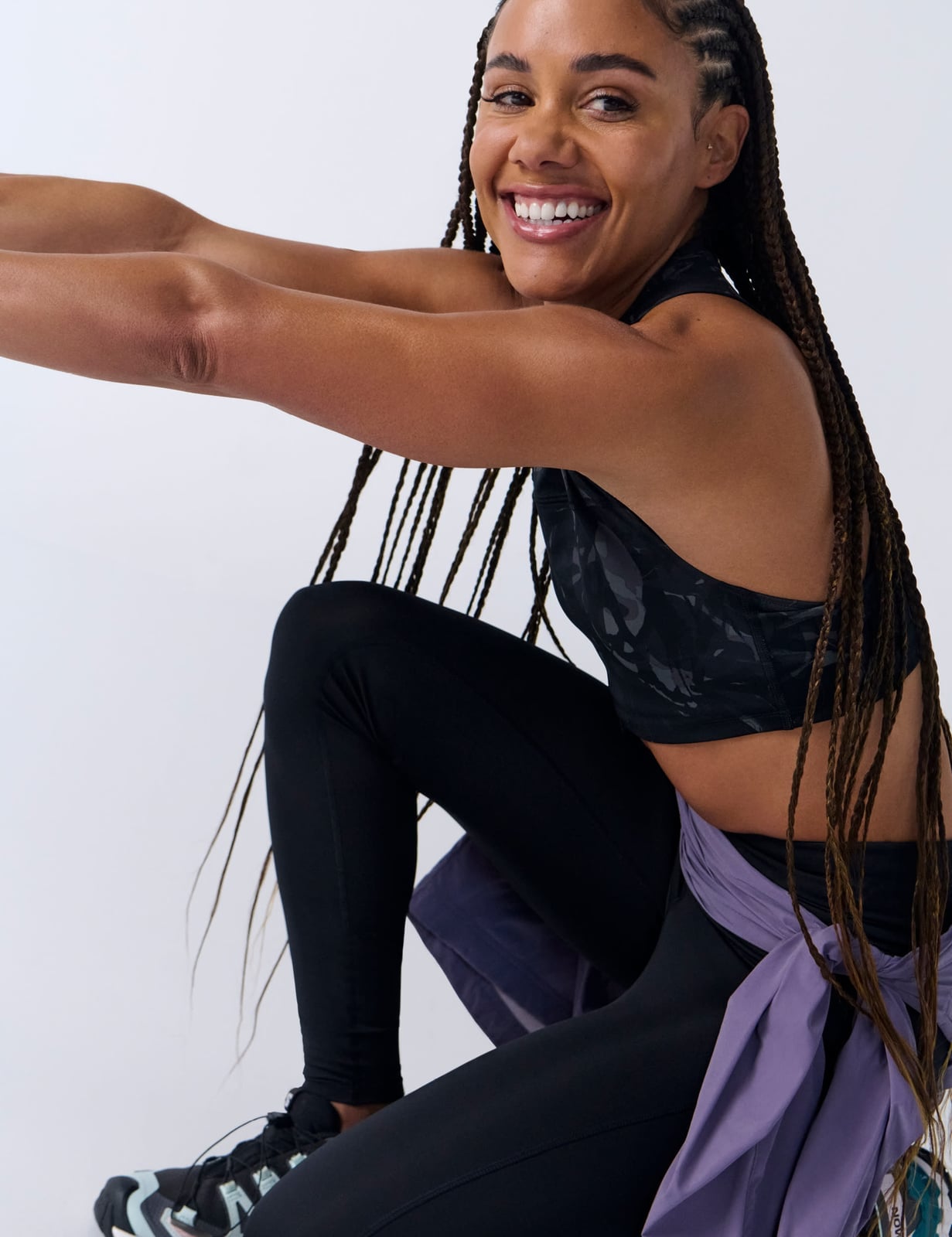 Black camouflage sports bra with purple wrap Black camouflage sports bra with purple wrap — Classy Gym Outfits