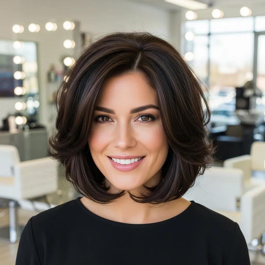 Layered Chin-Length Bob With Curtain Bangs Layered Chin-Length Bob With Curtain Bangs — Classy Hair Care Routine