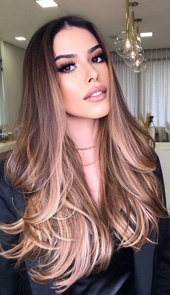 Mid-Back Brown With Blonde Balayage Mid-Back Brown With Blonde Balayage — Classy Hair Pictures