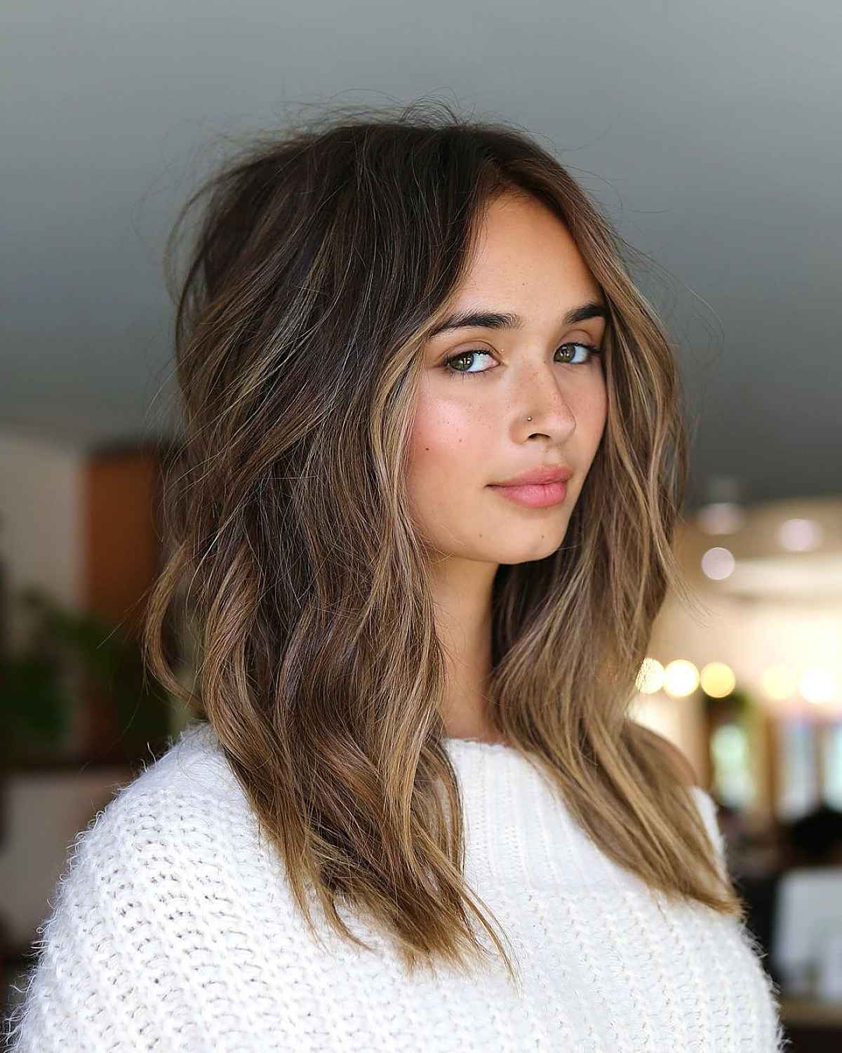 Collarbone Shag With Textured Air-Dried Waves and Curtain Bangs Collarbone Shag With Textured Air-Dried Waves and Curtain Bangs — Classy Hairstyles for Thick Hair