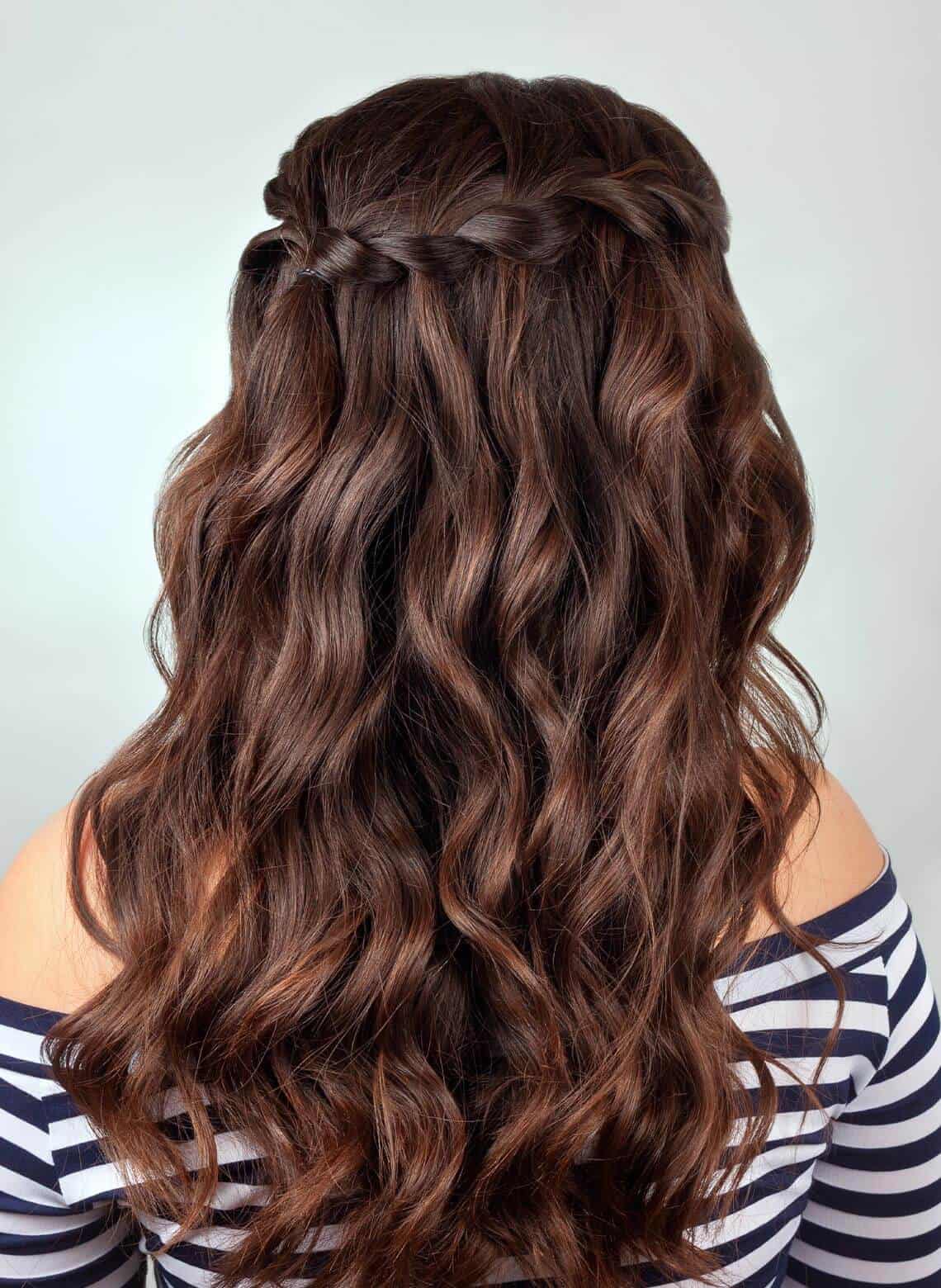 Mid-Back Half Up Half Down Waterfall Braid — Classy Hairstyles to Do