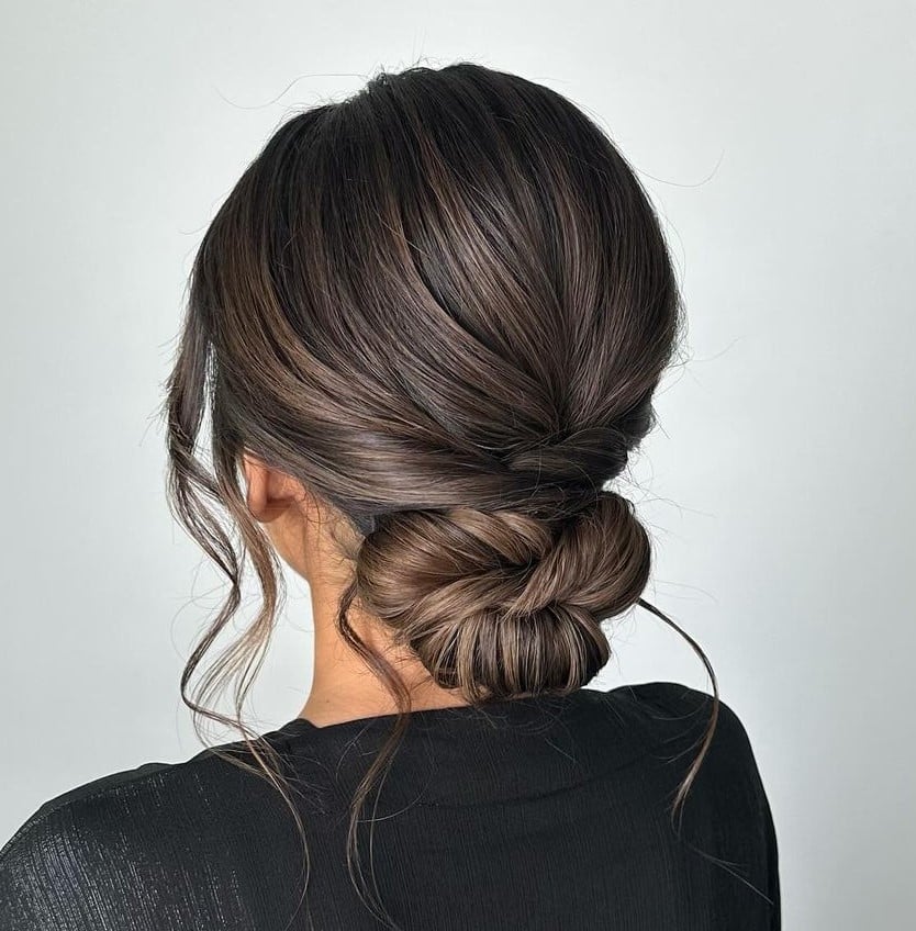 Mid-Back Dark Brown Twisted Low Bun — Classy Hairstyles to Do
