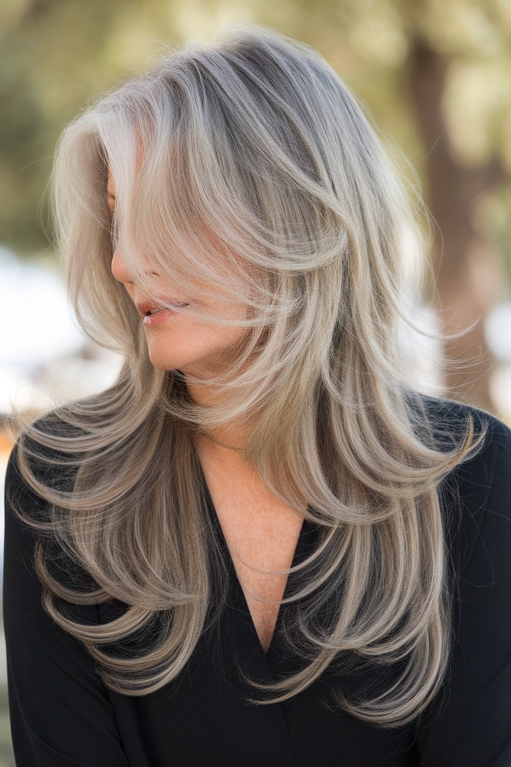 Long Layered Hair With Silver Gray And Blonde Highlights — Classy Hairstyles to Do