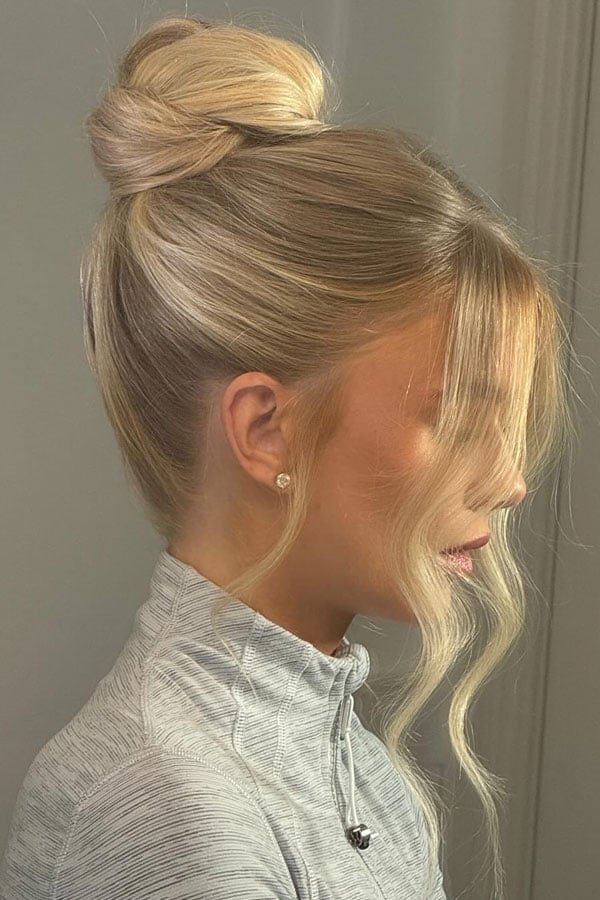 Ash Blonde High Bun Loose Waves — Classy High Bun Hairstyles