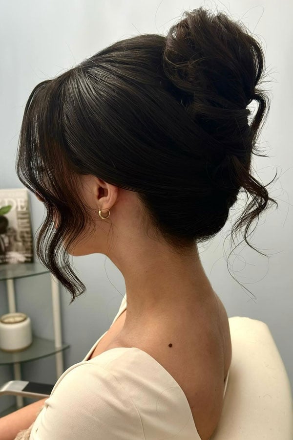 Voluminous Dark Brown Updo Bun, Long — Classy High Bun Hairstyles