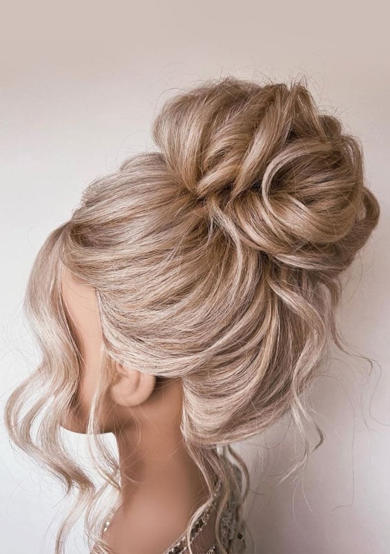 Textured Blonde Balayage Bun — Classy High Bun Hairstyles