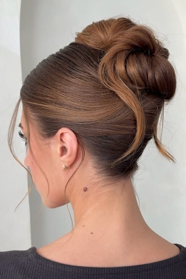 Dark Brown Sculpted Updo — Classy High Bun Hairstyles