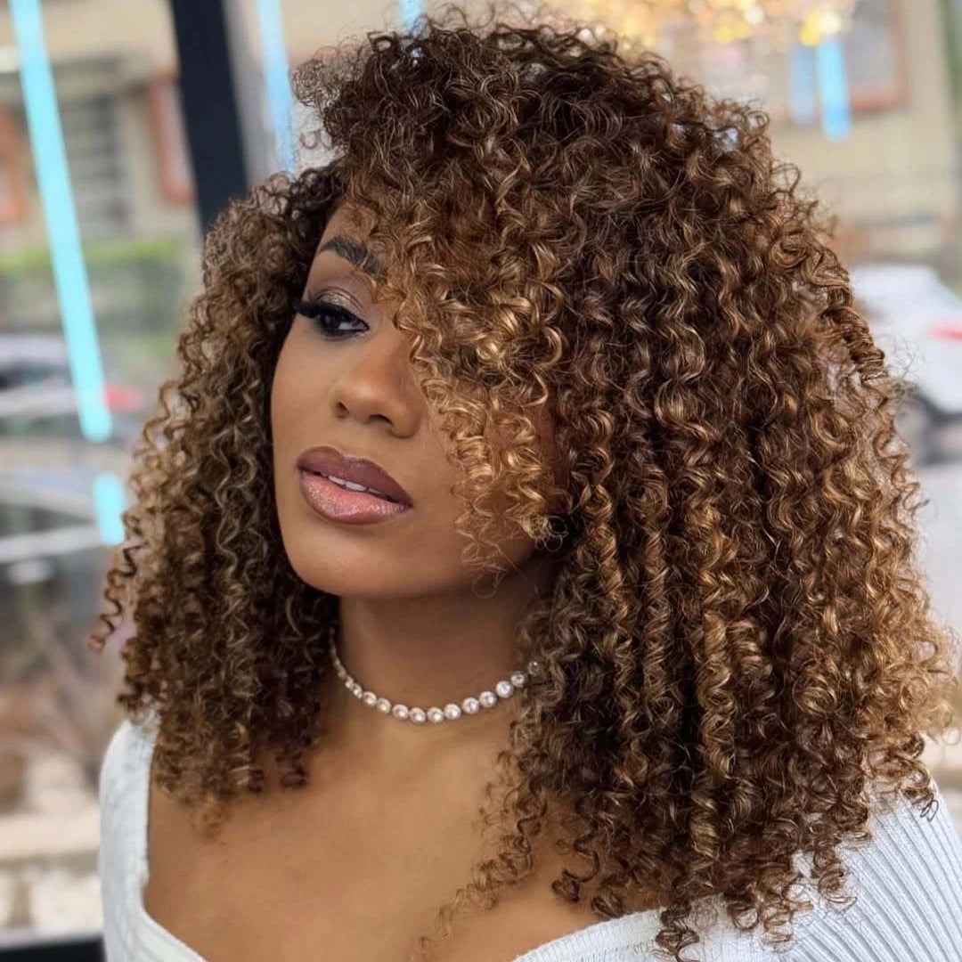 Short Curly Bob With Blonde Highlights — Classy Highlights Wig