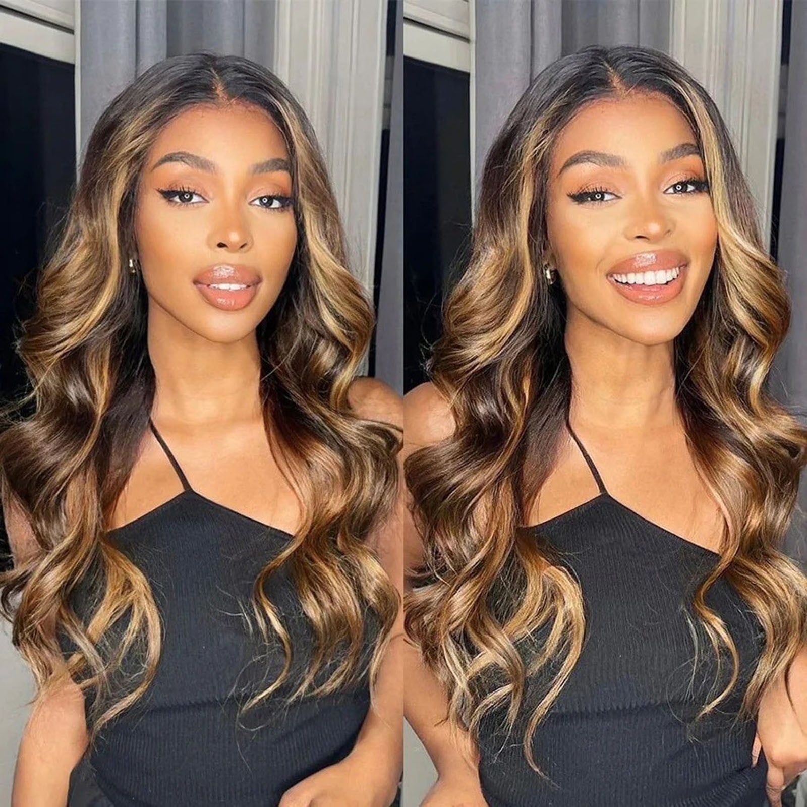 Brown Wig With Face Framing Blonde Highlights — Classy Highlights Wig