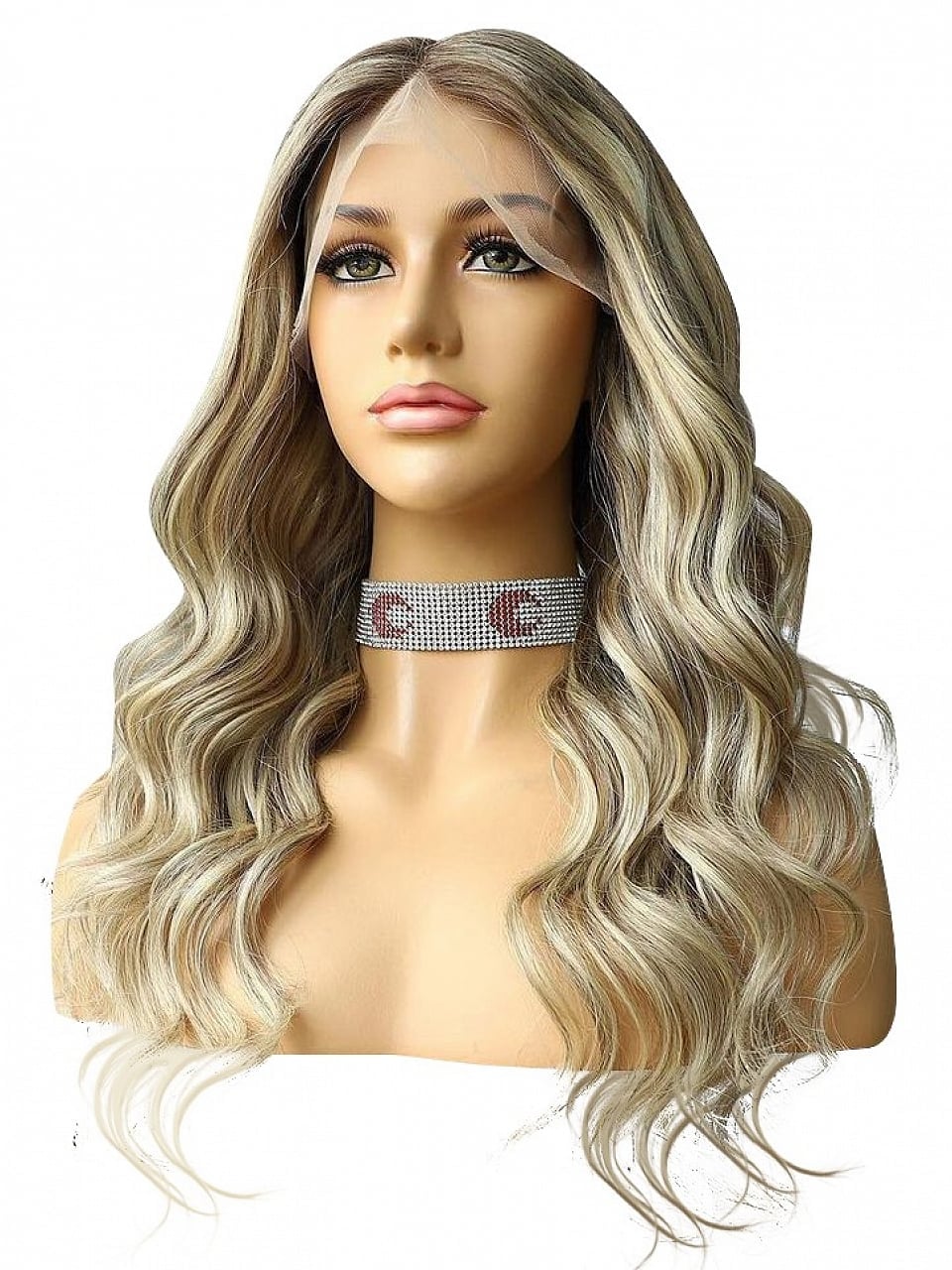 Ash Blonde Wig With Face Framing, Mid-Back — Classy Highlights Wig